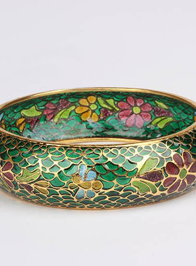 北京景泰蓝脱胎手镯正宗老货绝美掐丝珐琅大圈口镀真金收藏送女士