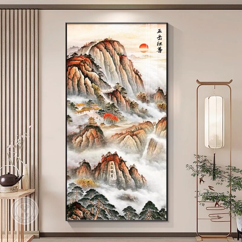 泰山画靠山图玄关装饰画中式有山无水五岳独尊挂画走廊过道背景画