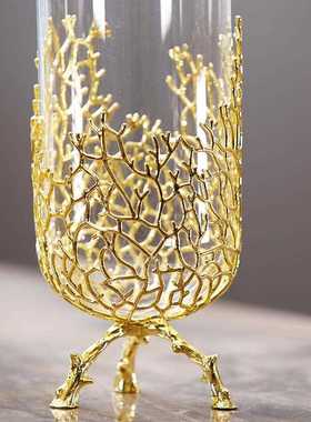 直销新款现代金属玻璃花瓶轻奢风格金色室内客厅餐桌玄关电视柜后