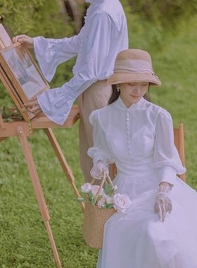 法式新款婚纱摄影道具外景旅拍田园风格画架复古油画黑色弯把竹伞