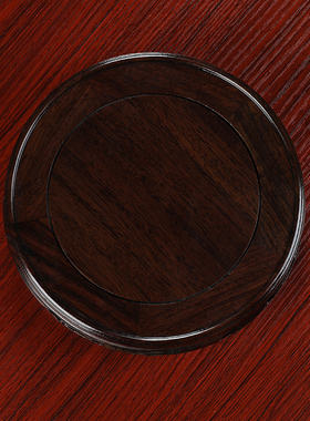 戴玉堂观音财神陶瓷佛像垫高底座黑檀木圆形葫芦花瓶摆件实木底座