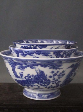 大清乾隆年制青花人物鬼谷子下山纹碗仿古摆件瓷器古玩做旧收藏