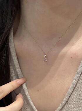 铜合金项链粉色水滴项链女锁骨链