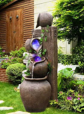 流水喷泉摆件阳台装饰花园景观假山造景室内园林设计庭院景观布置