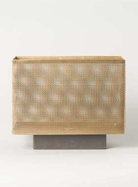 2021欧式现代简约大理石底座金属长方形花器摆件样板房售楼处软装