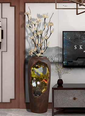 新中式店铺开业送礼插花喷泉室内新家水景工艺品自动循环流水摆件