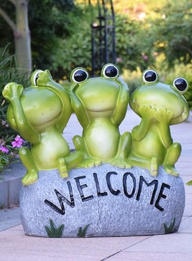 门口迎宾欢迎牌摆件幼儿园卡通动物青蛙装饰花园户外园林景观雕塑