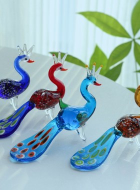 创意琉璃孔雀刺猬鸟类动物摆件家居书房卧室装饰礼物玻璃工艺品