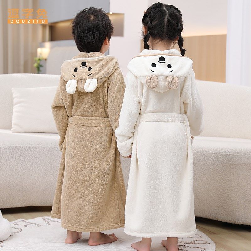 吸水儿童浴袍涤锦珊瑚绒毛巾料中大童家居服宝宝睡衣加厚卡通可爱,淘宝优惠券,粉丝福利购,淘宝优惠卷