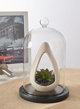 直销新款永生花玻璃罩 七夕情人节玫瑰花束摆件 多肉防尘玻璃罩