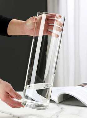 新款直销简约高硼硅直筒花瓶玻璃透明客厅插花富贵竹干花特大号落