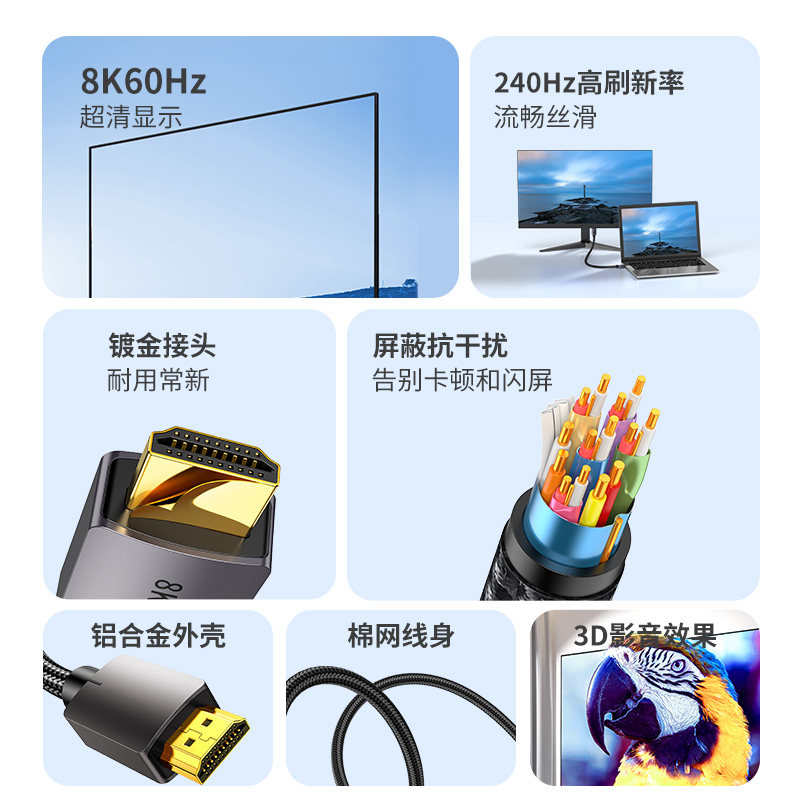 达而稳 hdmi高清线2.1连接8K笔记本电脑显示器电视机顶盒延长4K