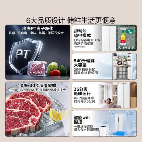 【新品】美的540对开双开门大容量冰箱超薄嵌入风冷无霜以旧换新 - 图1
