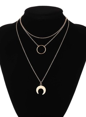 Decoration Xin jewelry moon pendant ring multi-layer necklac