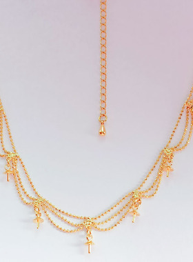 保色配件14K包金珠珠流苏项链连帽针吊托可调节延长链手工DIY配饰