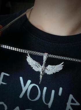 天使嘻哈项链吊坠欧美满钻女神潮锆石男女镶展翅男堕落大个性饰品