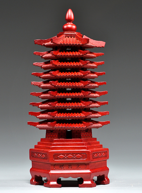 绿色木雕13层文昌塔摆件实木质十三层文昌塔红木家U居办公室工艺