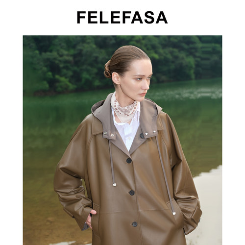 FELEFASA斐梵萨秋女装 Bonaudo羊皮Olmetex面料双面穿风衣外套 - 图3