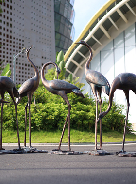 玻璃钢仙鹤雕塑新中式仿铜庭院水景房地产装饰园林景观丹顶鹤摆件