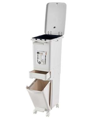 日式厨房双层夹缝分类垃圾桶家用带盖子干湿分离脚踏垃圾筒有内筒