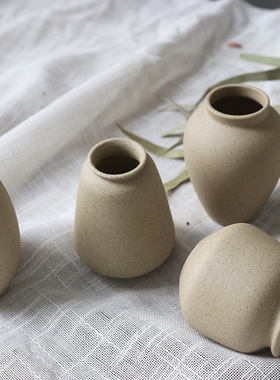 复古陶罐素烧迷你粗陶小花瓶陶土原色ins风干花插花摆件