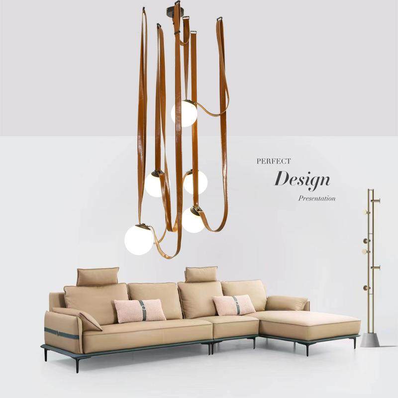 直销新款北欧皮革吊灯玻璃罩皮带简约设计师艺术皮革客厅酒店别墅,淘宝优惠券,粉丝福利购,淘宝优惠卷