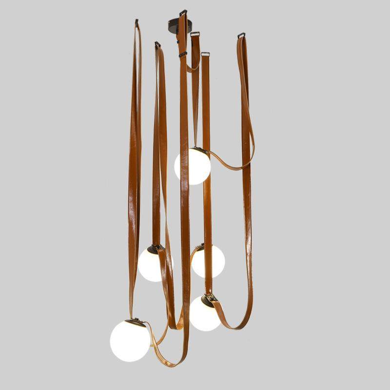 直销新款北欧皮革吊灯玻璃罩皮带简约设计师艺术皮革客厅酒店别墅,淘宝优惠券,粉丝福利购,淘宝优惠卷