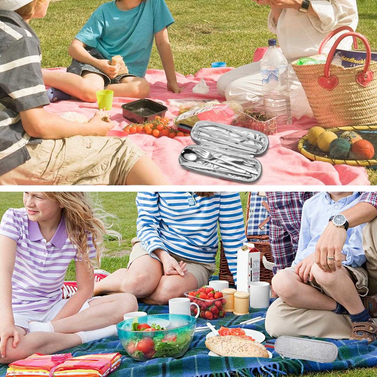 新款直销跨境304不锈钢韩式刀叉勺子筷子吸管户外便携餐具套装7件 - 图2