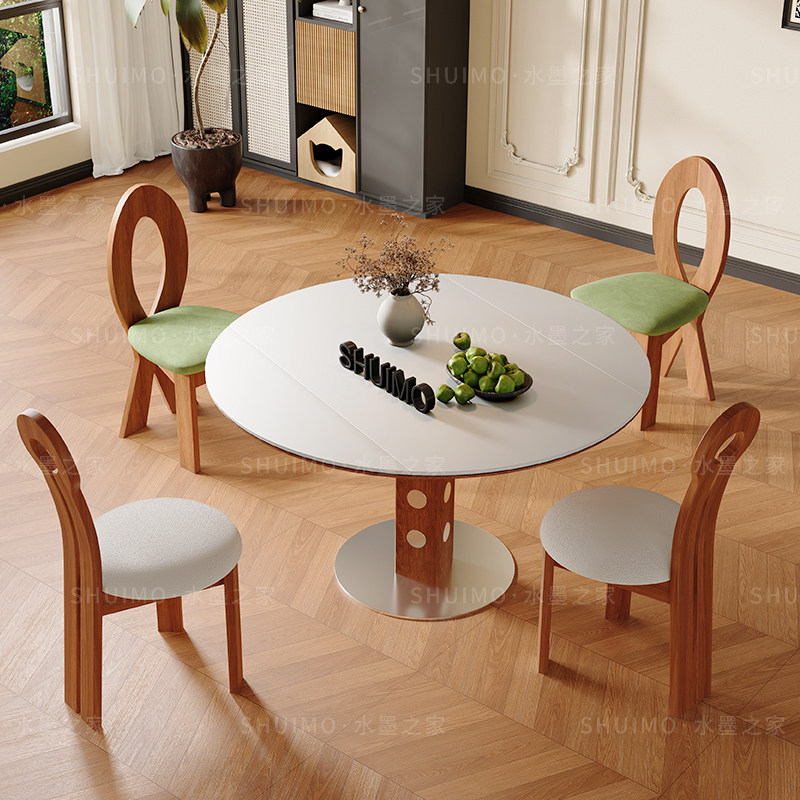 德利丰洞石岩板伸缩餐桌家用小户型实木包豪斯折叠桌方圆两用饭桌,淘宝优惠券,粉丝福利购,淘宝优惠卷