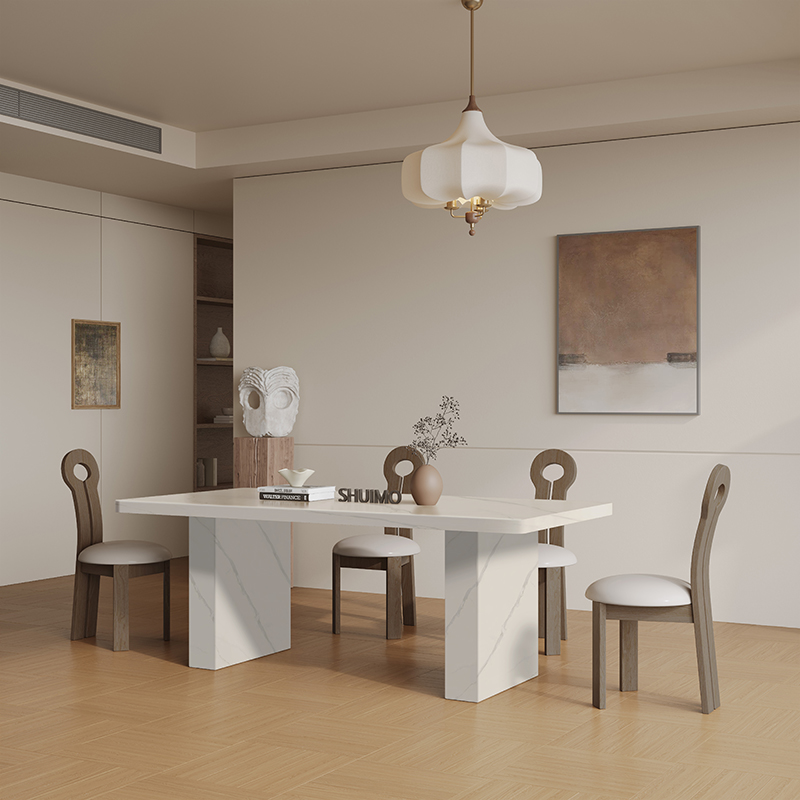 德利丰法式复古洞石岩板餐桌椅组合现代家用设计师样板房中古餐桌 - 图2