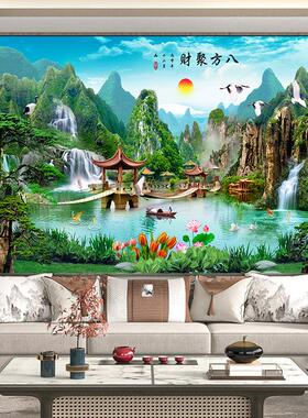 山水画墙纸自粘风景画墙贴