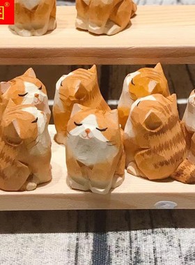 木雕小橘猫摆件手工艺品可爱的猫猫摆件小萌宠可爱手作造景木猫咪