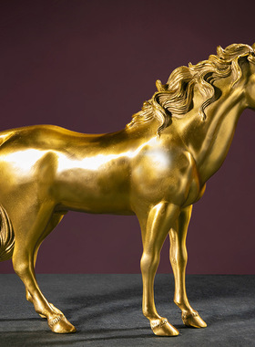 纯铜站马黄铜马摆件工艺品马到成功办公室客厅礼品生肖马
