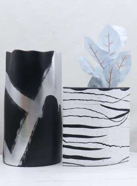 脂新中式水摆墨黑白手绘树花瓶花器桌玄水墨花器关客厅插花样板间