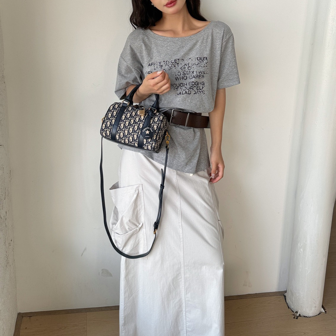 djon时尚百搭老花波士顿包女手提单肩斜挎包保龄球包蓝色刺绣小包,淘宝优惠券,粉丝福利购,淘宝优惠卷