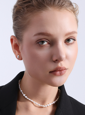 TRK时尚珠宝炫彩淡水客旭keshi珍珠项链女18k金设计感锁骨链高级