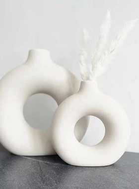 新款直销创意甜甜圈白色陶瓷花瓶摆件 客厅仿真花干花插花家居装