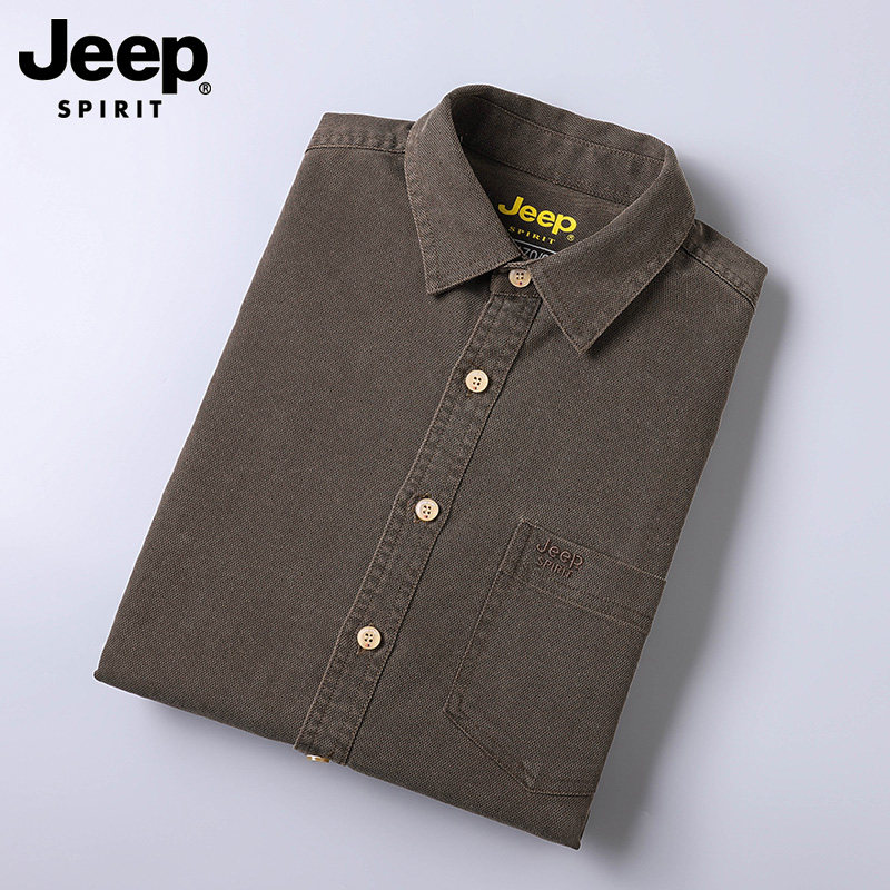 JEEP高端工装天丝长袖衬衫男款2026春季新款宽松复古户外耐磨衬衣