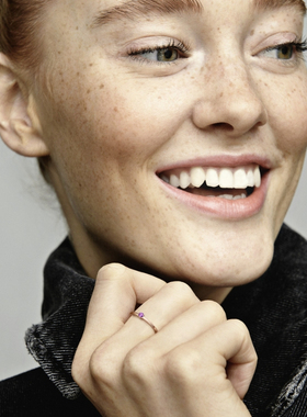 Pandora潘多拉奥莱紫色单石戒指玫瑰金色女轻奢小众设计甜美风