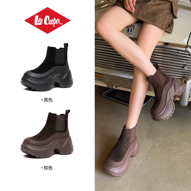 Lee Cooper velvet fashion boots 2025 new thick sole increased casual one-step velvet fashion women's boots