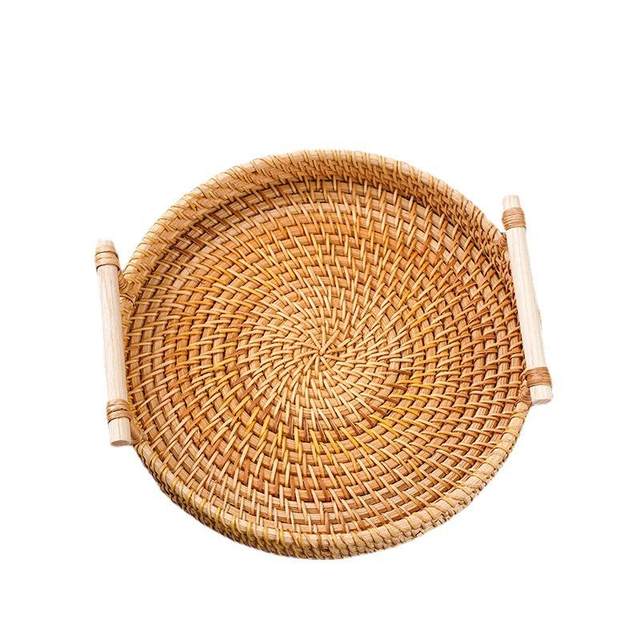 New direct sale Vietnamese rattan tray rattan storage basket double ear bread fruit dessert picnic tray desktop