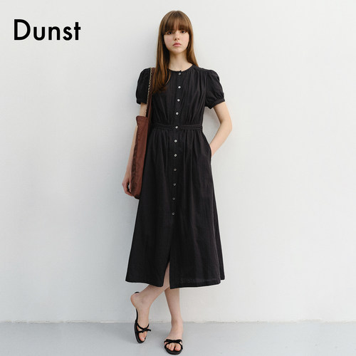 Dunst2026夏季新品女士短袖长裙褶皱装饰泡泡袖连衣裙UDDR6B221 - 图0