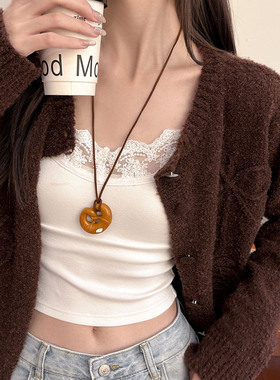 甜美可爱面包吊坠项链女秋冬百搭