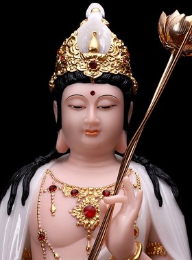 汉白玉西方三圣神像摆件站立观音雕像供奉阿弥陀佛如来佛像大势至