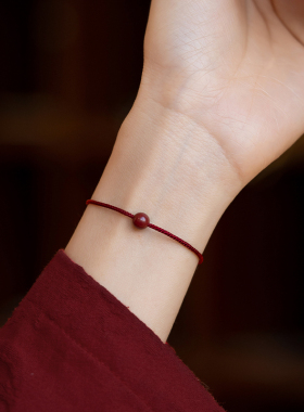 普陀山朱砂天然原矿红绳手錬女男款本命年兔转运珠手工编织细手绳