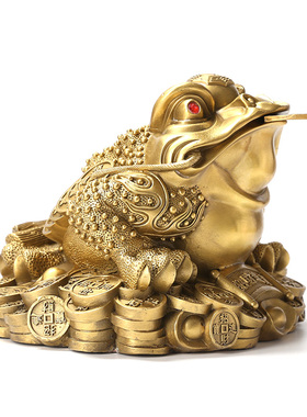 纯铜三足蟾蜍招财金蟾摆件全铜办公室博古架装饰店铺前台开业礼品