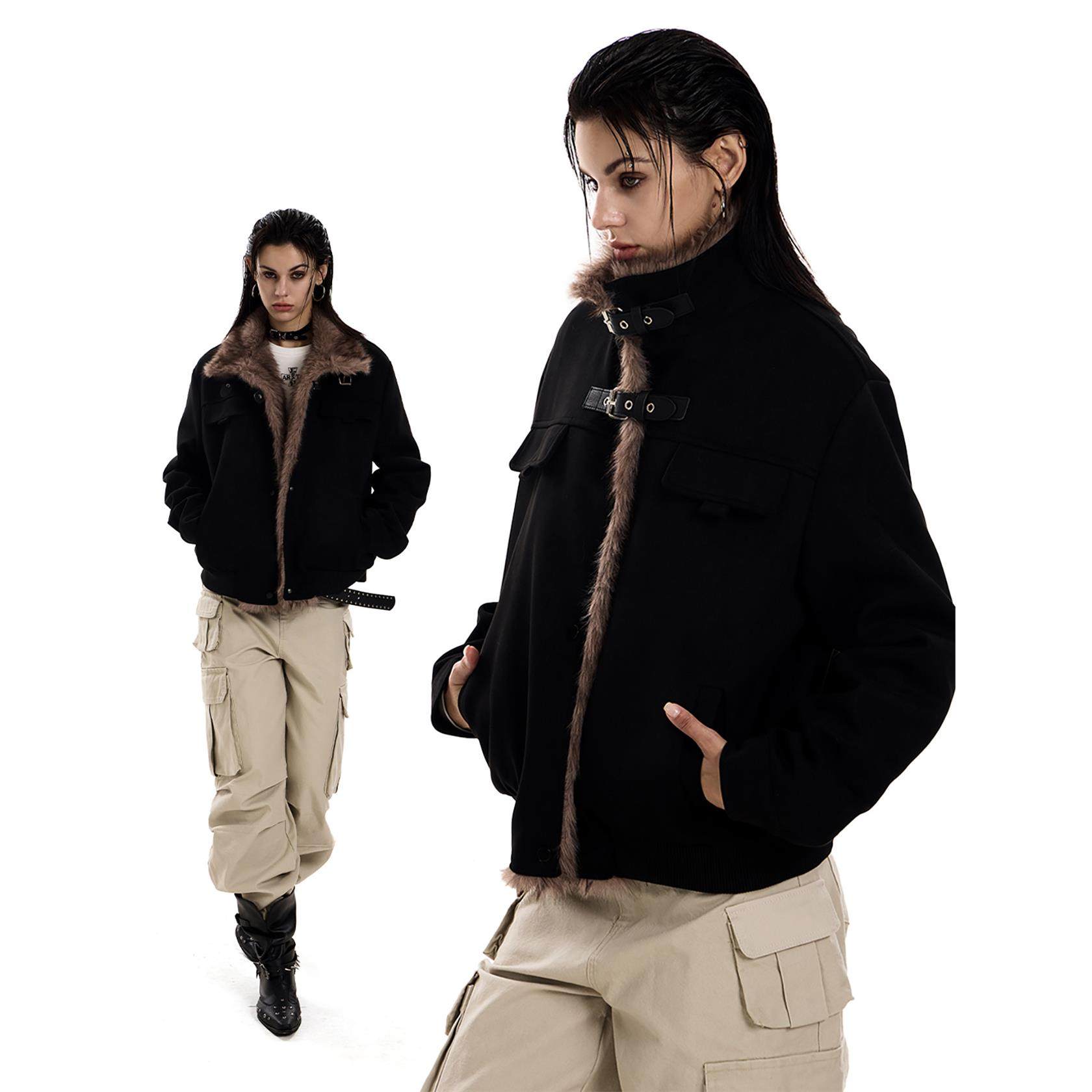 0123start 麂皮加绒立领座山雕夹克外套女美式覆古机车服棉衣冬季,淘宝优惠券,粉丝福利购,淘宝优惠卷