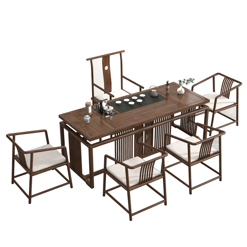 中式白蜡茶桌现代简约实木茶台功夫茶几茶柜一体多家用办公桌椅组 - 图3