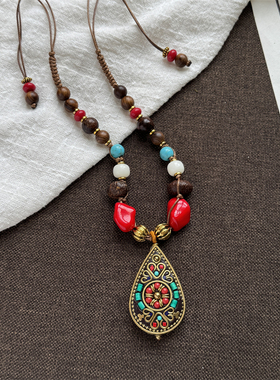 藏式复古民族风唐卡观音吊坠项链