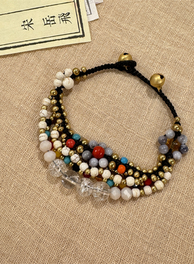泰式多层原创复古民族风手工编织手链云南天然石波西米亚异域手绳